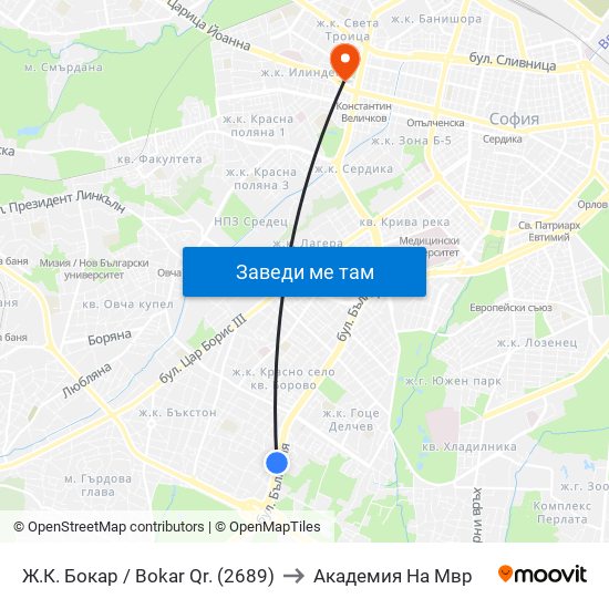Ж.К. Бокар / Bokar Qr. (2689) to Академия На Мвр map