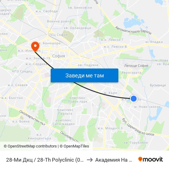 28-Ми Дкц / 28-Th Polyclinic (0024) to Академия На Мвр map