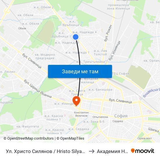 Ул. Христо Силянов / Hristo Silyanov St. (0331) to Академия На Мвр map