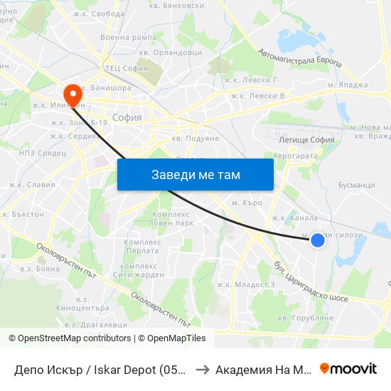 Депо Искър / Iskar Depot (0519) to Академия На Мвр map