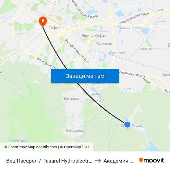 Вец Пасарел / Pasarel Hydroelectric Plant (0420) to Академия На Мвр map