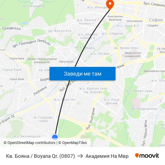 Кв. Бояна / Boyana Qr. (0807) to Академия На Мвр map