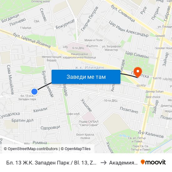 Бл. 13 Ж.К. Западен Парк / Bl. 13, Zapaden Park Qr. (2196) to Академия На Мвр map