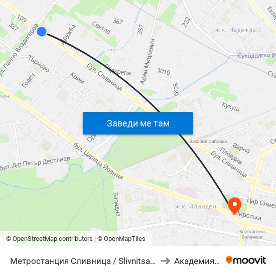 Метростанция Сливница / Slivnitsa Metro Station (1060) to Академия На Мвр map