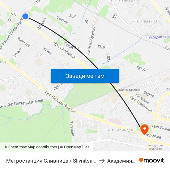 Метростанция Сливница / Slivnitsa Metro Station (1062) to Академия На Мвр map