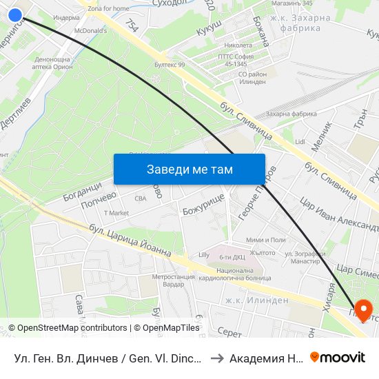 Ул. Ген. Вл. Динчев / Gen. Vl. Dinchev St. (1893) to Академия На Мвр map
