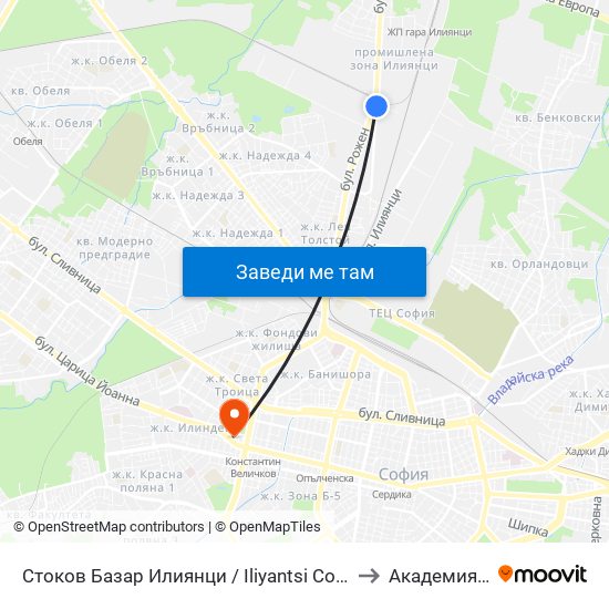 Стоков Базар Илиянци / Iliyantsi Commodity Market (2456) to Академия На Мвр map