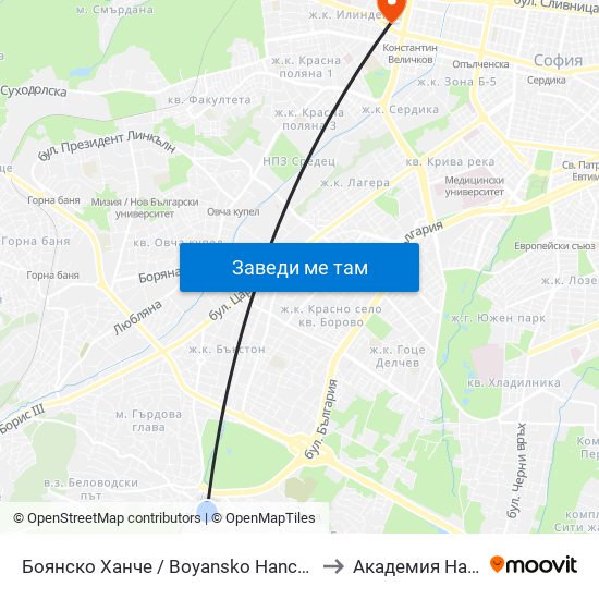 Боянско Ханче / Boyansko Hanche (0264) to Академия На Мвр map