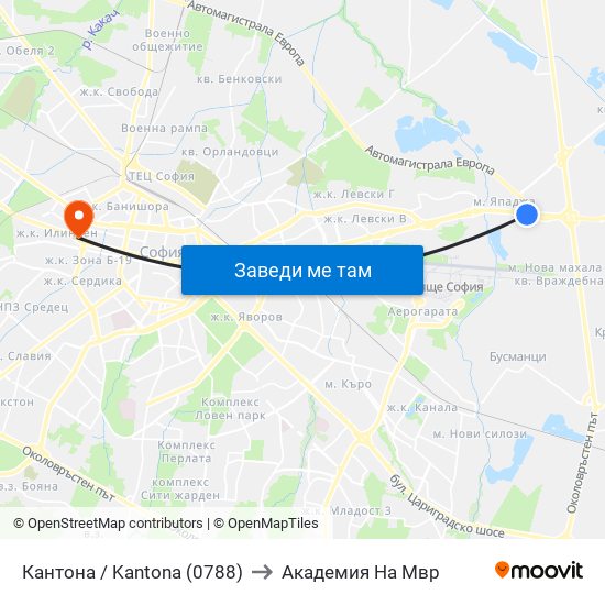 Кантона / Kantona (0788) to Академия На Мвр map