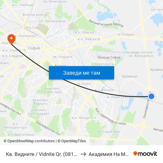 Кв. Видните / Vidnite Qr. (0819) to Академия На Мвр map
