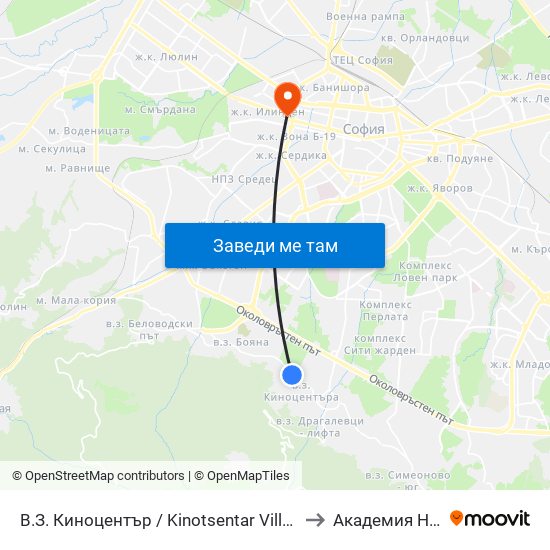 В.З. Киноцентър / Kinotsentar Villa Zone (0412) to Академия На Мвр map