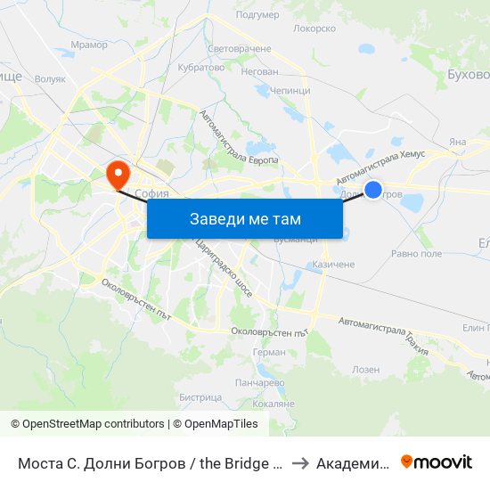 Моста С. Долни Богров / the Bridge Dolni Bogrov Village (1479) to Академия На Мвр map