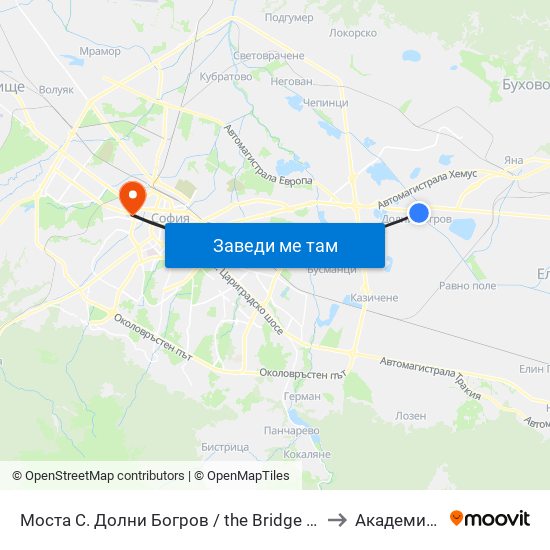 Моста С. Долни Богров / the Bridge Dolni Bogrov Village (1478) to Академия На Мвр map