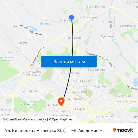 Ул. Вишновка / Vishnovka St. (2632) to Академия На Мвр map