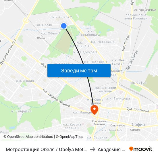 Метростанция Обеля / Obelya Metro Station (6241) to Академия На Мвр map