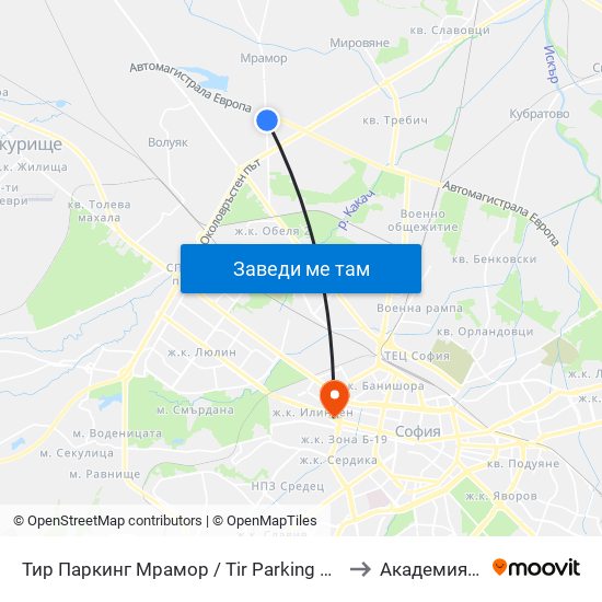 Тир Паркинг Мрамор / Tir Parking Mramor Village (2690) to Академия На Мвр map