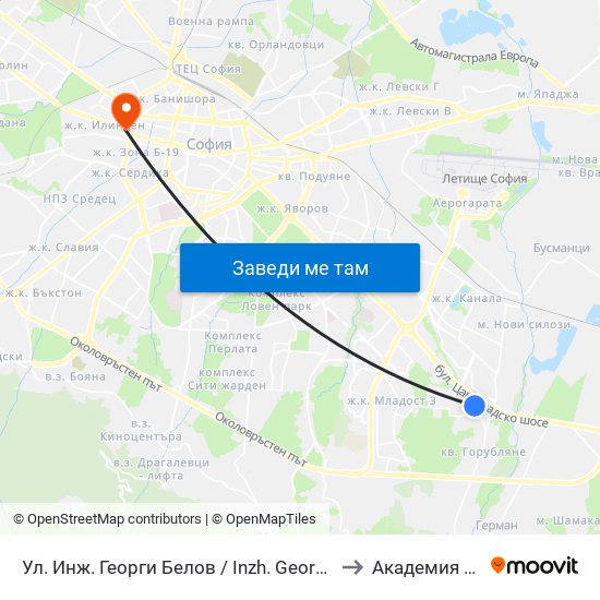 Ул. Инж. Георги Белов / Inzh. Georgi Belov St. (0777) to Академия На Мвр map