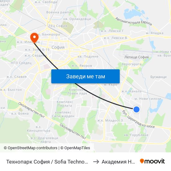 Технопарк София / Sofia Technopark (0189) to Академия На Мвр map