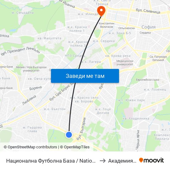Национална Футболна База / National Football Base (2848) to Академия На Мвр map