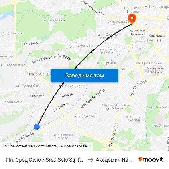 Пл. Сред Село / Sred Selo Sq. (2847) to Академия На Мвр map