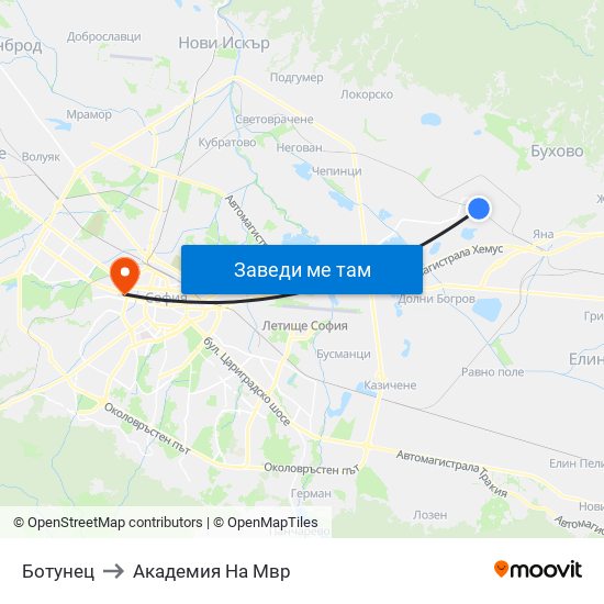 Ботунец to Академия На Мвр map