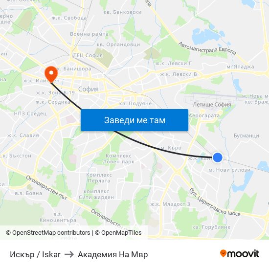 Искър / Iskar to Академия На Мвр map