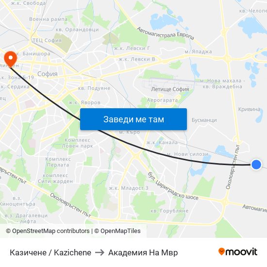 Казичене / Kazichene to Академия На Мвр map