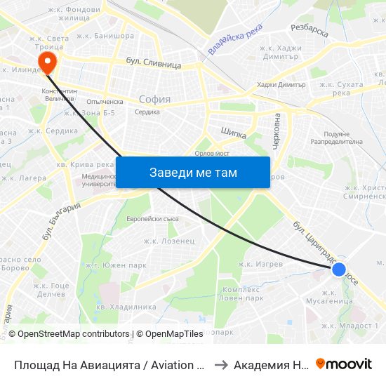 Площад На Авиацията / Aviation Square (1257) to Академия На Мвр map
