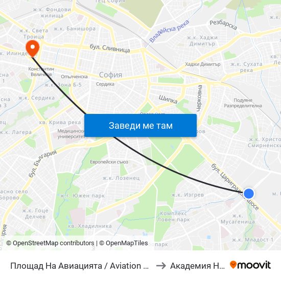Площад На Авиацията / Aviation Square (1258) to Академия На Мвр map