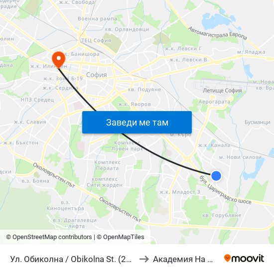 Ул. Обиколна / Obikolna St. (2069) to Академия На Мвр map