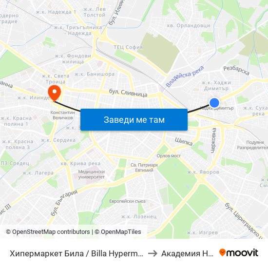 Хипермаркет Била / Billa Hypermarket (2108) to Академия На Мвр map