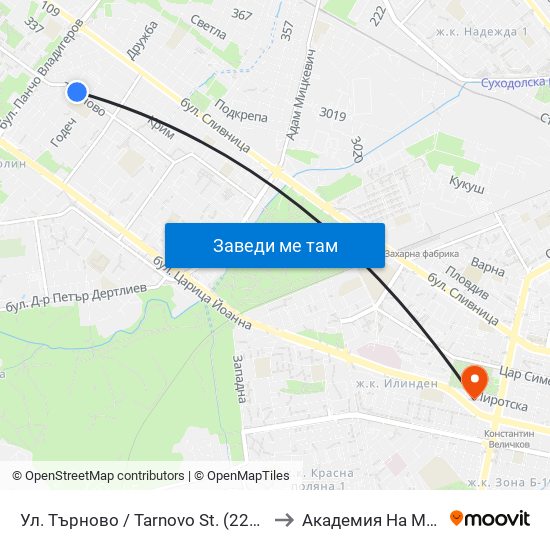 Ул. Търново / Tarnovo St. (2220) to Академия На Мвр map