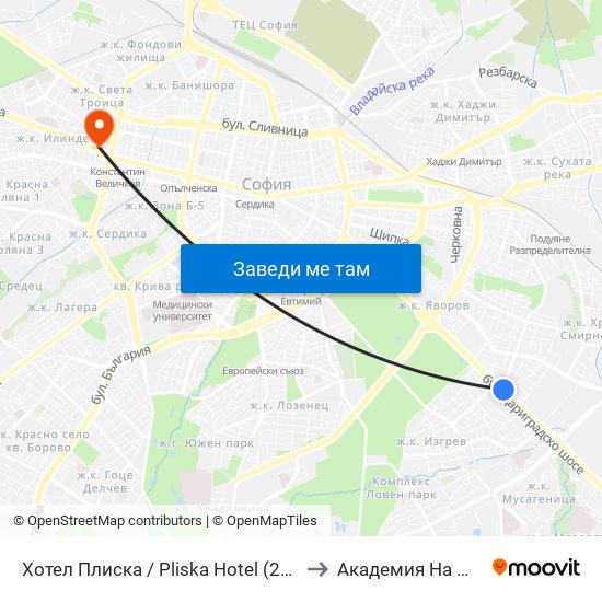 Хотел Плиска / Pliska Hotel (2327) to Академия На Мвр map