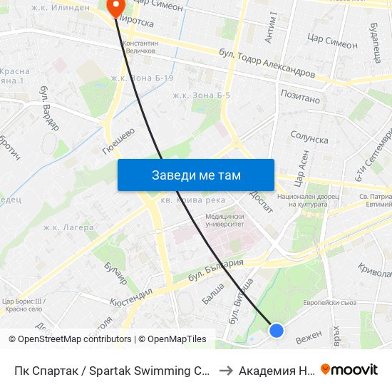 Пк Спартак / Spartak Swimming Complex (0647) to Академия На Мвр map