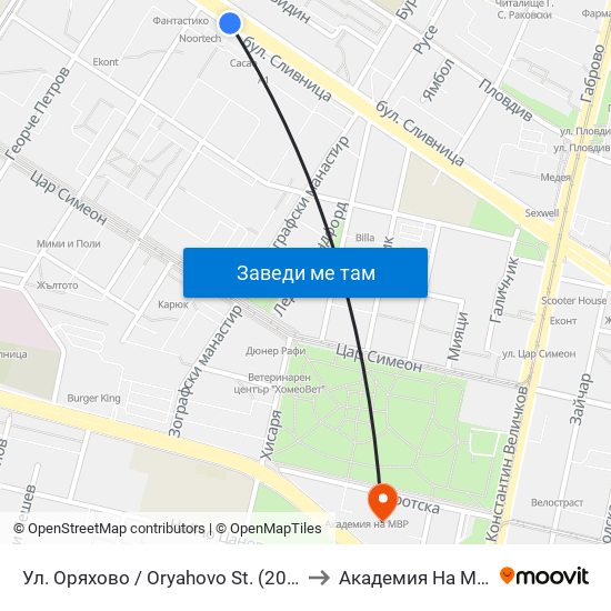 Ул. Оряхово / Oryahovo St. (2097) to Академия На Мвр map