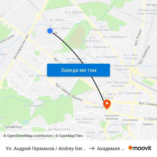 Ул. Андрей Германов / Andrey Germanov St. (2566) to Академия На Мвр map