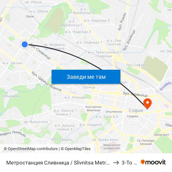 Метростанция Сливница / Slivnitsa Metro Station (1063) to 3-То Дкц map