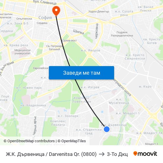 Ж.К. Дървеница / Darvenitsa Qr. (0800) to 3-То Дкц map
