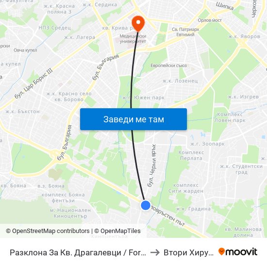 Разклона За Кв. Драгалевци / Fork Road To Dragalevtsi Qr. (1457) to Втори Хирургичен Блок map