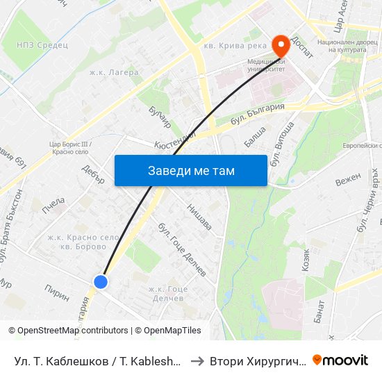 Ул. Т. Каблешков / T. Kableshkov St. (2213) to Втори Хирургичен Блок map