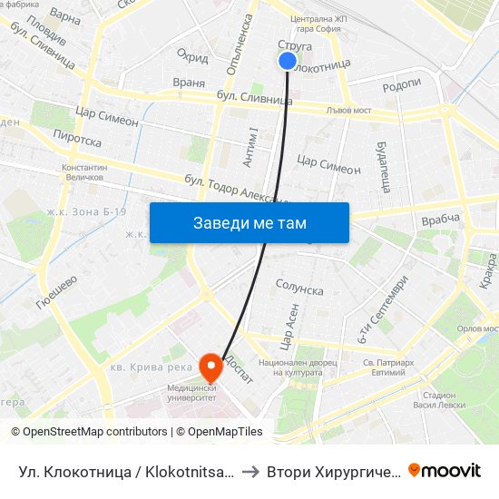 Ул. Клокотница / Klokotnitsa St. (1326) to Втори Хирургичен Блок map