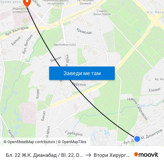 Бл. 22 Ж.К. Дианабад / Bl. 22, Dianabad Qr. (0124) to Втори Хирургичен Блок map