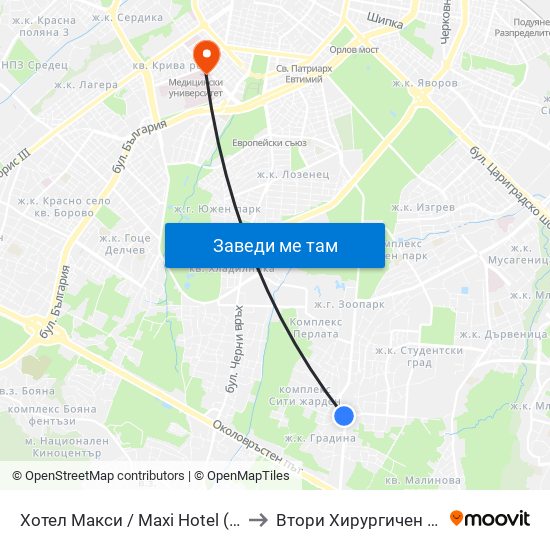 Хотел Макси / Maxi Hotel (2321) to Втори Хирургичен Блок map