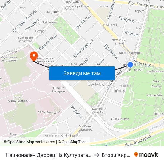 Национален Дворец На Културата / National Palace Of Culture (1134) to Втори Хирургичен Блок map