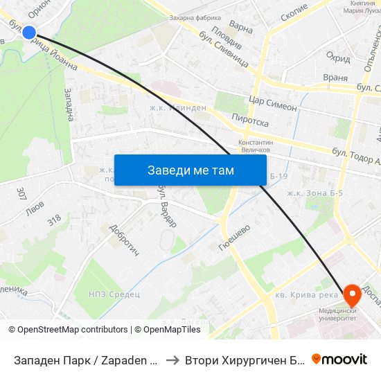 Западен Парк / Zapaden Park to Втори Хирургичен Блок map