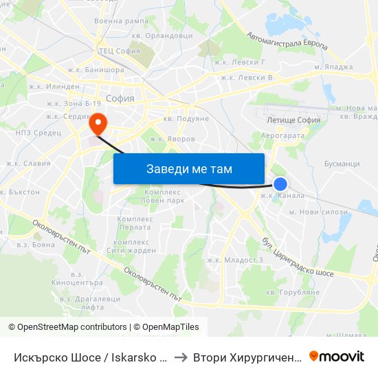 Искърско Шосе / Iskarsko Shosse to Втори Хирургичен Блок map