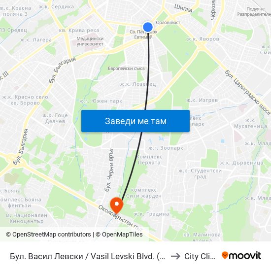 Бул. Васил Левски / Vasil Levski Blvd. (0300) to City Clinic map
