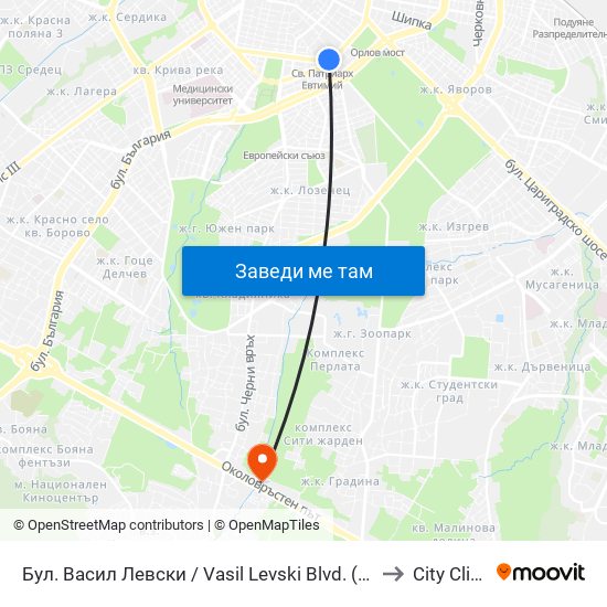 Бул. Васил Левски / Vasil Levski Blvd. (0299) to City Clinic map