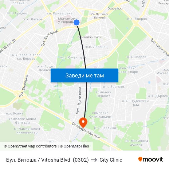 Бул. Витоша / Vitosha Blvd. (0302) to City Clinic map