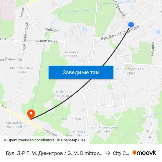 Бул. Д-Р Г. М. Димитров / G. M. Dimitrov Blvd. (0317) to City Clinic map